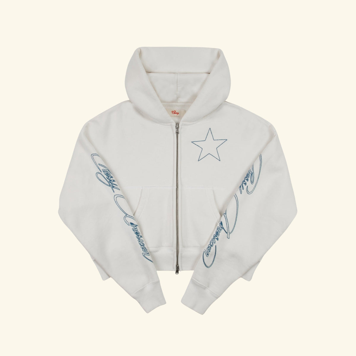 American Star Cropped Zip Hoodie (Vintage White)
