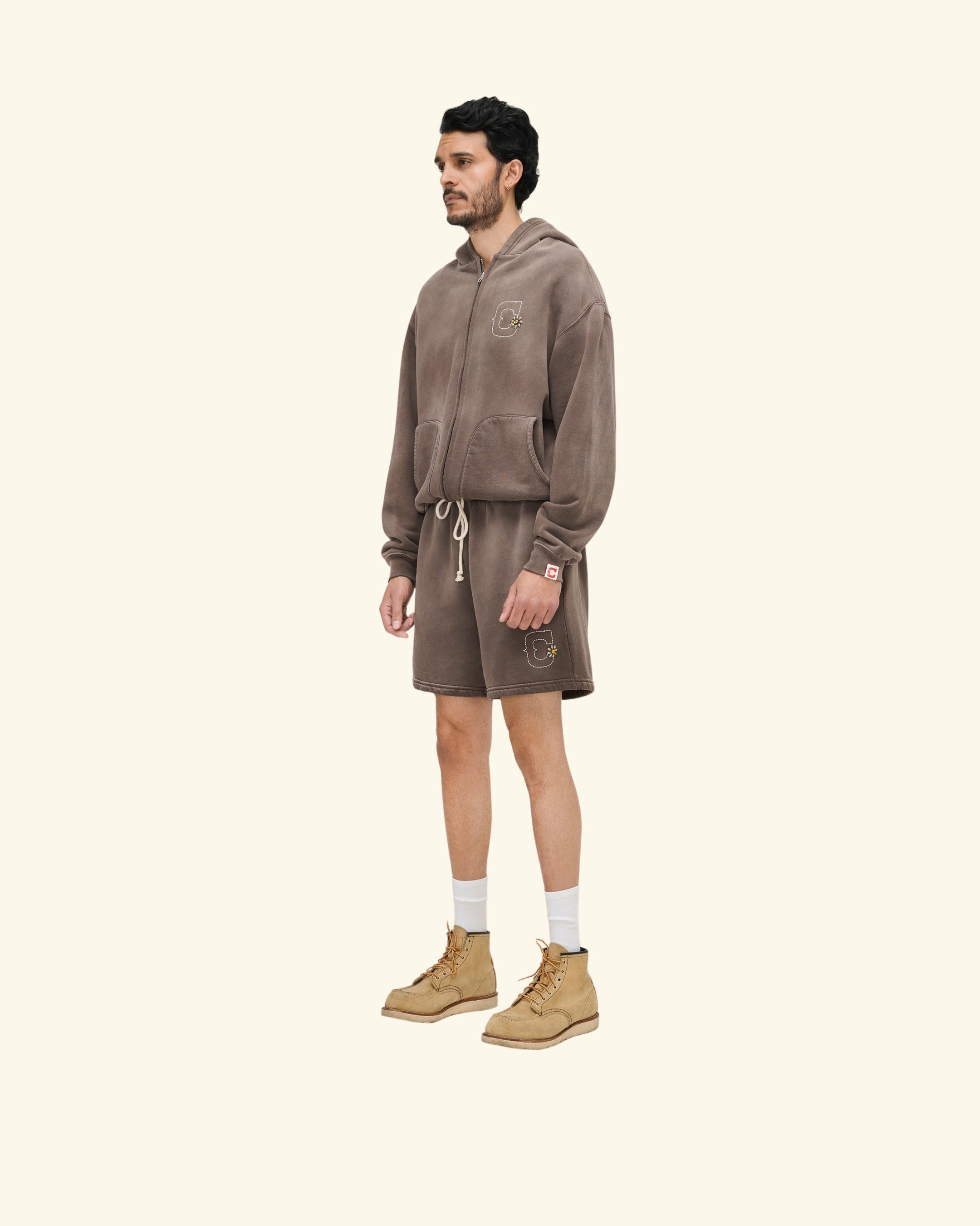 Studded Zip Up Hoodie (Vintage Brown)